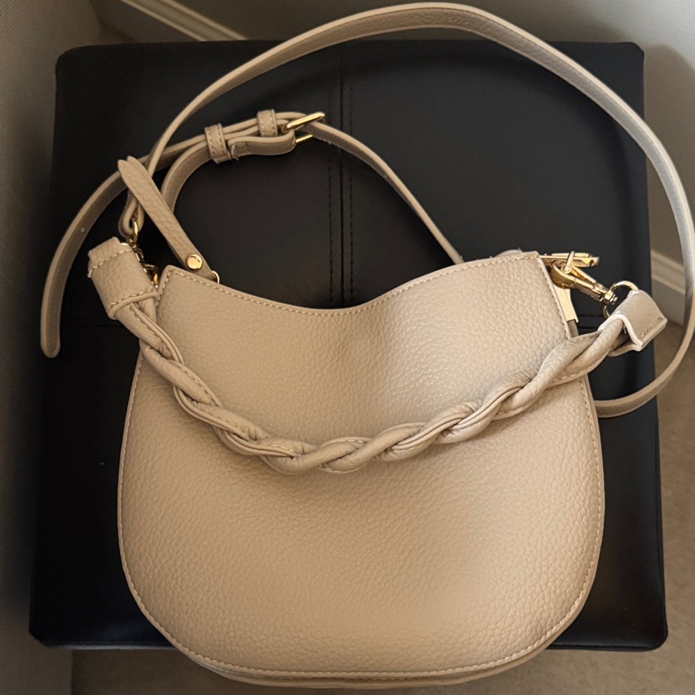 Elegant Cream Braided Strap Women's Bag